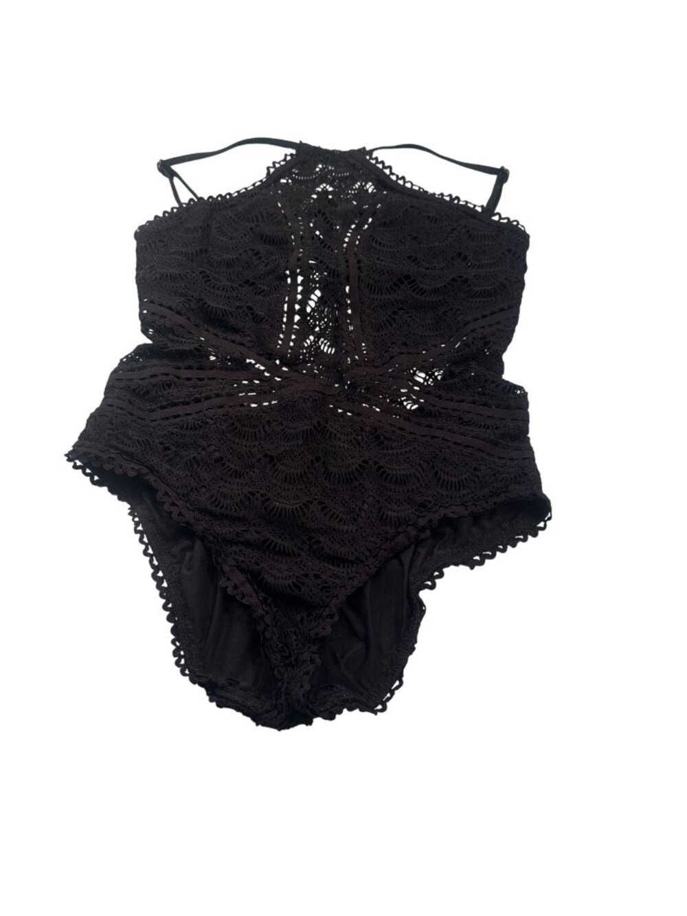 Becca Rebecca Virtue Savannah Crochet One Piece Swimsuit High Neck Womens Halter